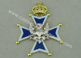 3D Crown Memorial Badges Die Casting And Silver Plating 2.5 inch